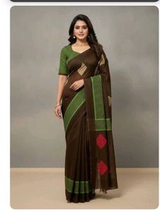 coffee brown saree with contrast blouse