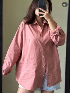 Chic Pink Oversized Button-Up Shirt