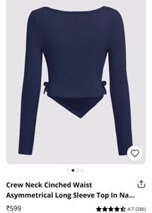 Crew Neck Cinched WaistAsymmetrical Long Sleeve