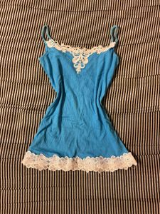 Blue Camisole with White Lace Trim