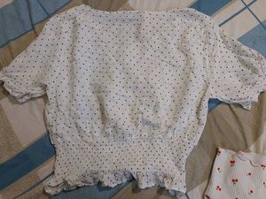 White Polka Dot Smocked Blouse