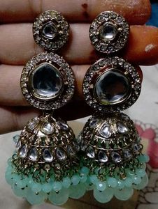 Stunning Jhumka Earrings with Green Beads