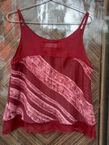 Maroon Velvet Striped Camisole Top