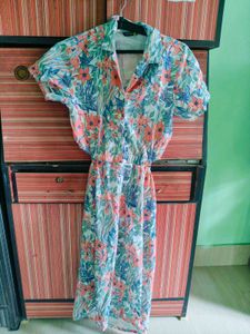 Floral Print Midi Dress with Belt