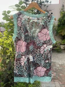 Sheer Floral Lace Trim V-Neck Top