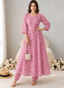 pink Floral Kurta Set