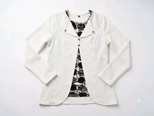 Stylish White Jacket with Black Print Top