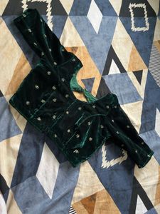 Velvet Green Blouse &amp; Net Leheng