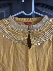 Yellow Kurta with Embellished Neckline