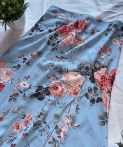 Light Blue Floral Print Ethnic Skirt