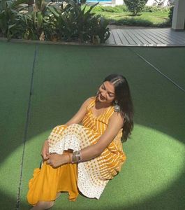 Yellow Kurta Set with White Detailing small size