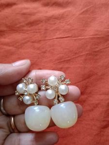 Elegant Pearl &amp; Gemstone Drop Earrings