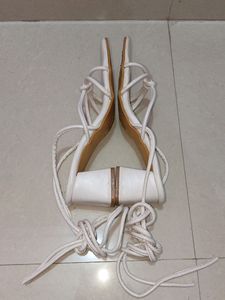 White Tie Up Block Heel