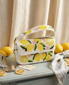 Lemon Beaded Clutch Bag