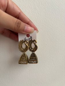 Antique Gold Peacock Jhumka Earrings