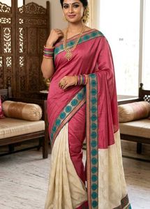 Elegant Pink & Cream Silk Saree