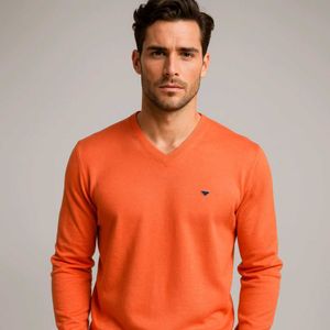Men's Orange V-Neck pullover