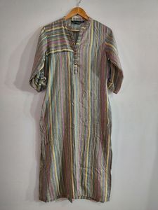 Women Grey Stripes Kurti