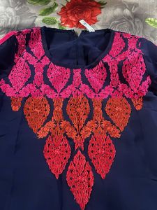 Embroidered Navy Blue Kurta