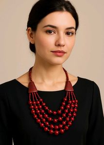 Red Bone Mosiac Beaded Necklace