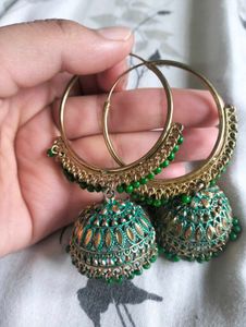 🫠💚Green Jhumka Hoop Earrings
