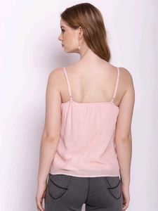 Zink London Women Peach Ruffle Strappy Casual Top