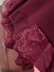 Elegant Burgundy Lace Trim Top