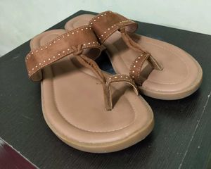 Bata Brown Studded Flat Sandals for Women