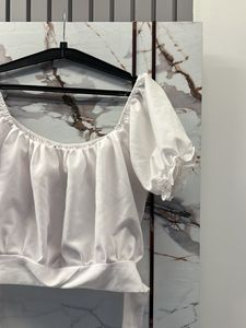 White Puff Off-Shoulder Crop Top, Bust- 36/38