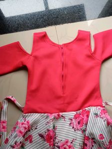 Girls Pink Floral Cold Shoulder Dress