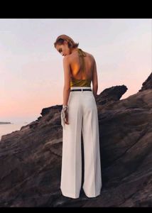 High-Waisted Beige Trousers