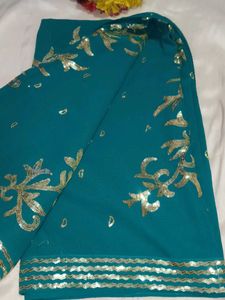 Teal Embellished Saree with blouse