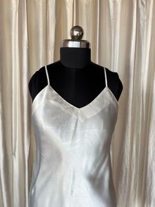 white satin slip dress