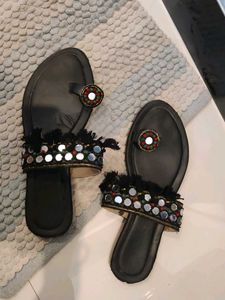 Boho Mirror & Tassel Embellished Flat Sandals