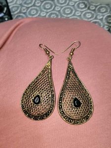 Boho Teardrop Earrings with Black Stone