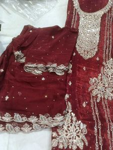 Embroidered Maroon suit Set