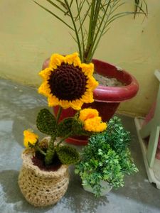Handmade Crochet Sunflower Plant with bud