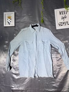 ZARA Light Blue Casual Long Sleeve Shirt