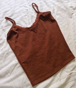 Brown Lace Trim Camisole Tank Top