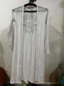 White Sheer Embellished Tunic Top