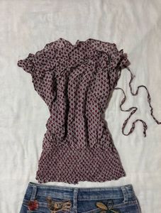 Chic Floral Print Smocked Top