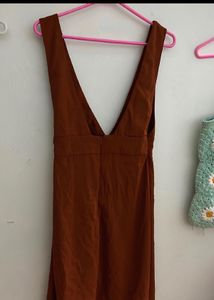 Tokyo talkies Brown Solid Pinafore Dress | SIZE S