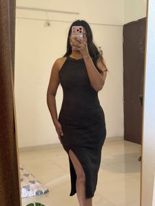 Elegant Black Halter Neck Midi Dress