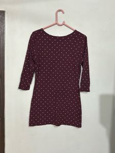 Maroon Polka Dot 3/4 Sleeve Top