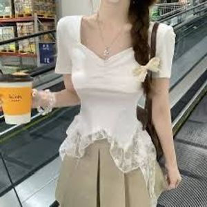 Cute Lace Trimmed White Top