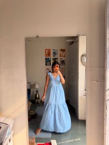 Light Blue V-Neck Tiered Dress