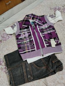 Stylish Purple Checkered Shirt and Jeans Set