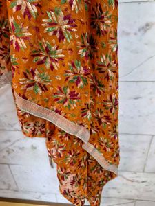 Rust Orange Multicolour Embroidered Dupatta