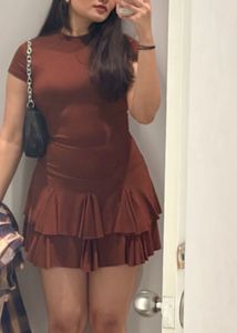 Chic Brown Ruffled Dress