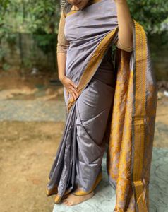 Elegant Grey Saree with Golden Border